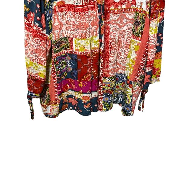 Jones New York Women Top‎ Patchwork Boho Blouse Multicolor Rayon Flowy Travel - Picture 4 of 9